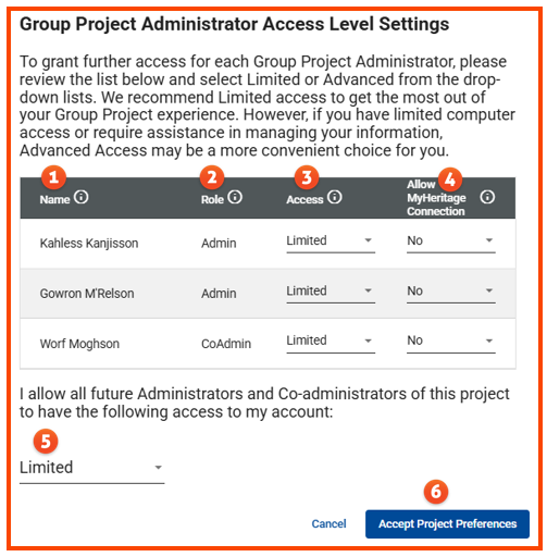 Accounts Settings Project Preferences - Admin Access Level Settings w numbers.png