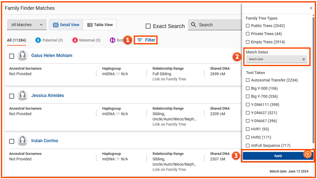 How Do I find My New Family Finder Matches w filter drop down options w numbers.png